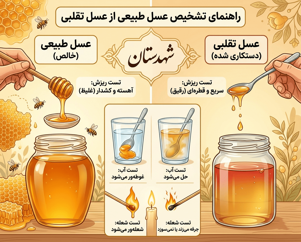 تشخیص عسل طبیعی از تقلبی: از شایعات شکرک زدن تا خواص درمانی انواع شهدها